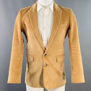 PACO RABANNE Size 34 Tan Corduroy Cotton Peak Lapel Sport Coat